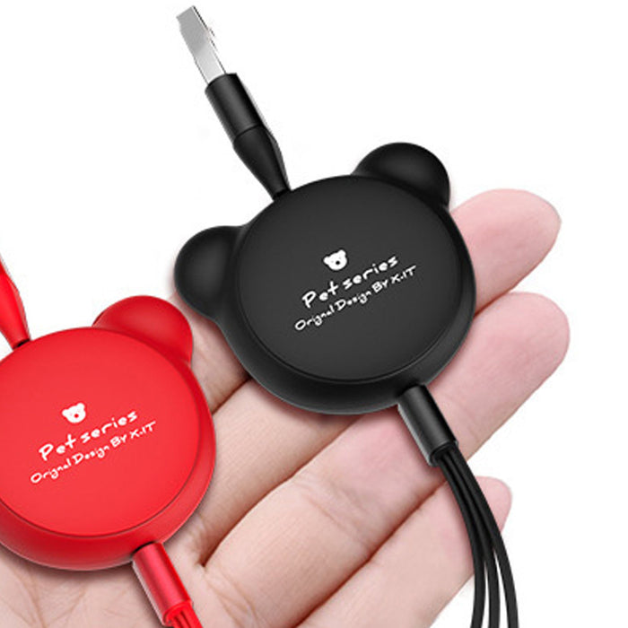 3-in-1 Telescopic Bear Charging Cable – Cute Retractable USB Cable with Mini USB, Micro USB & 30-Pin Connectors (1.2m)