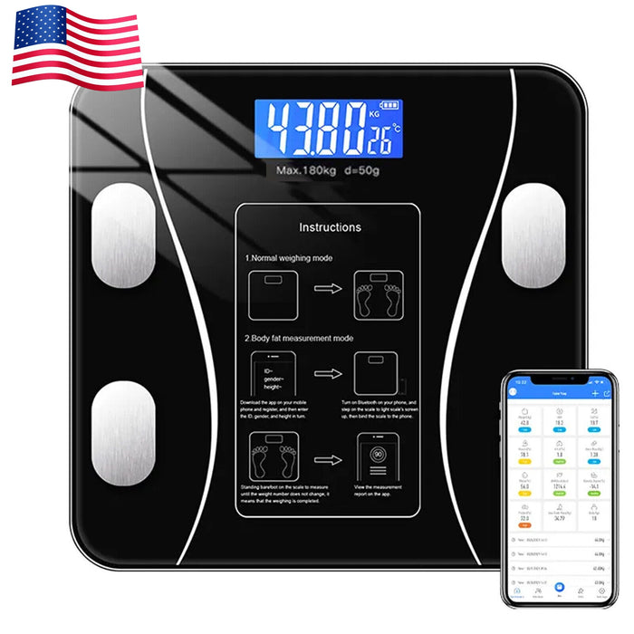 Smart Digital Body Weight Scale with Bluetooth & Backlit Display – High Precision Bathroom Scale