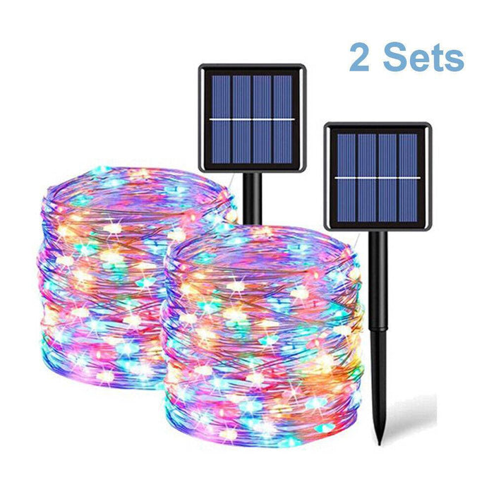 Set of 2 66ft Solar Fairy String Lights, 200 LED Copper Wire, Colorful