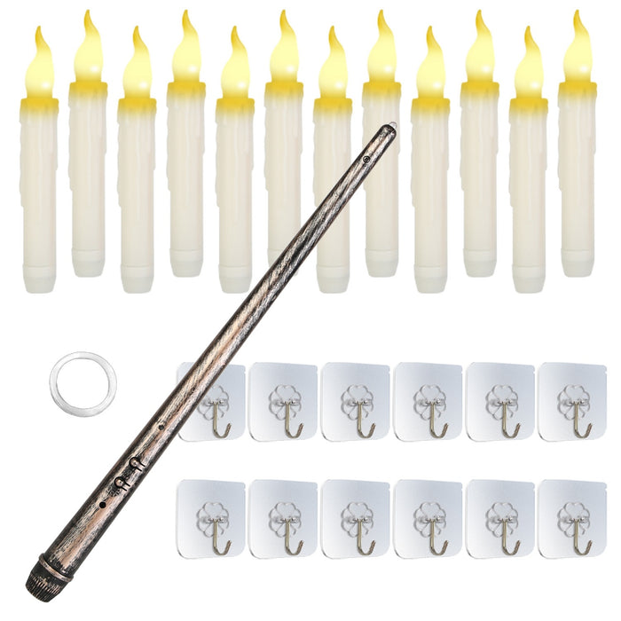 12Pcs Flameless Floating Candles LED Magic Hanging Candle Light Battery Operated Flickering Warm Light Window Candle With Magic Wand Remote For Halloween Christmas Party
