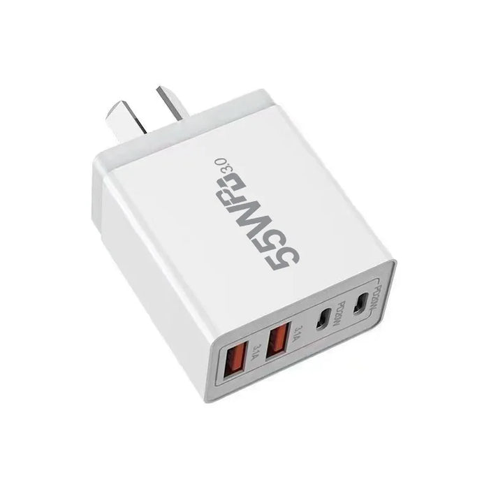 Minisopuru 55W 4-Port USB-C Fast Charger – PD & QC Power Adapter for iPhone, Samsung, Tablets, Laptops.