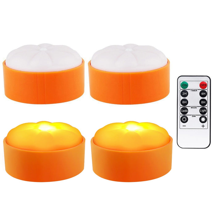 4 Pack Halloween LED Pumpkin Lights Battery Operated Halloween Decoration Lights With 2 Light Modes 4 Timer Setting Remorte Control For Party Pumpkin Decor
