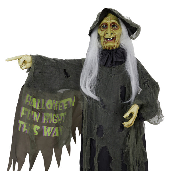 6ft Eye Red Light Vibration Witch Sound Voice Control, Standing Guiding Witch, Battery Model - Batteries Not Included, Halloween Standing Decoration