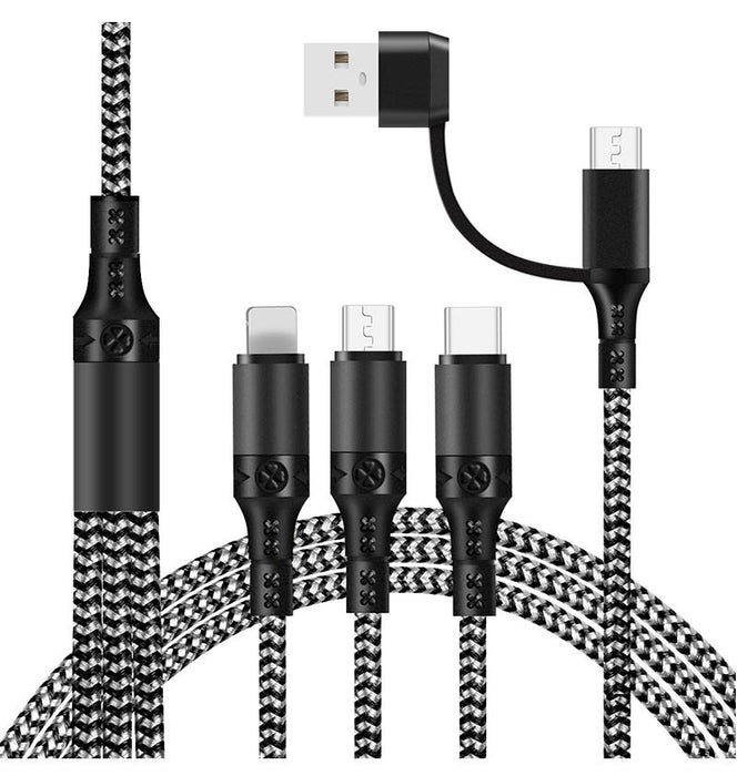 5-in-1 Fast Charging Braided Data Cable – Multi-Device USB Type-C Charger (3A Max, 1.2M)