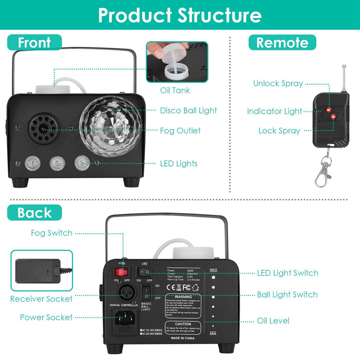 600W Fog Machine with Disco RGB Lights