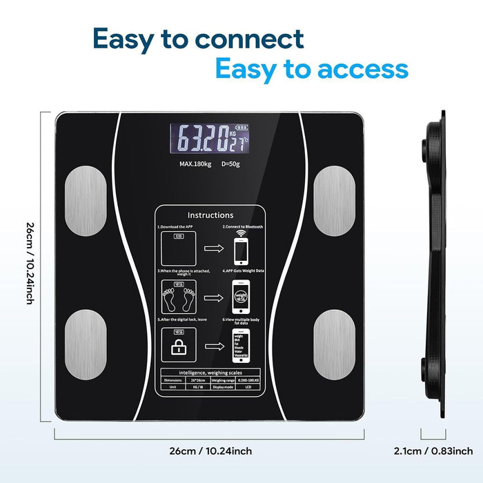 Smart Digital Body Weight Scale with Bluetooth & Backlit Display – High Precision Bathroom Scale