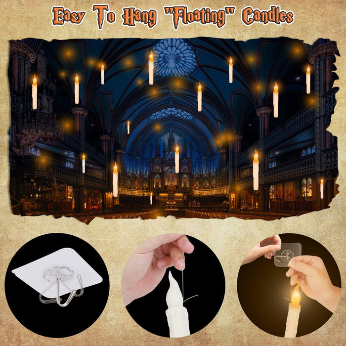 12Pcs Flameless Floating Candles LED Magic Hanging Candle Light Battery Operated Flickering Warm Light Window Candle With Magic Wand Remote For Halloween Christmas Party