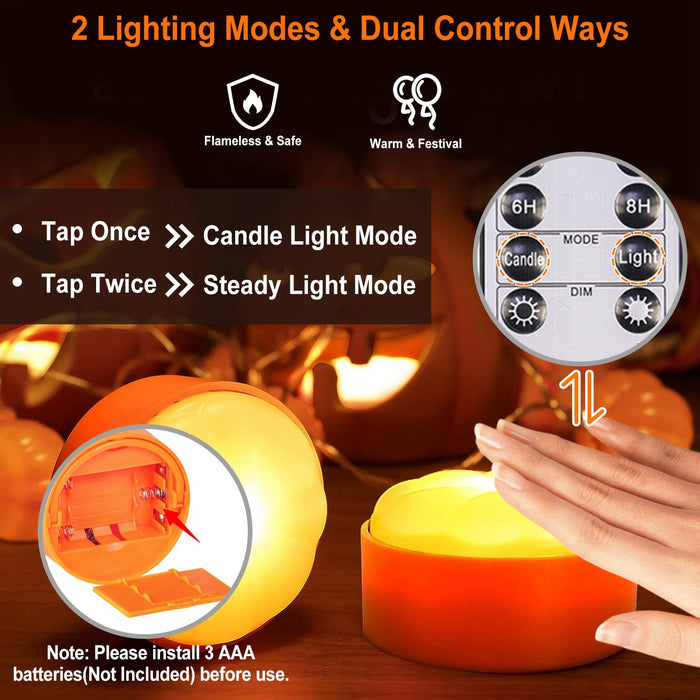 4 Pack Halloween LED Pumpkin Lights Battery Operated Halloween Decoration Lights With 2 Light Modes 4 Timer Setting Remorte Control For Party Pumpkin Decor