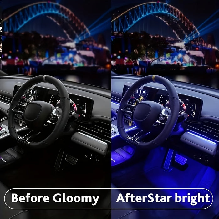RGB LED Car Interior Strip Lights – USB Ambient Footwell Lamp with Remote & Music Sync