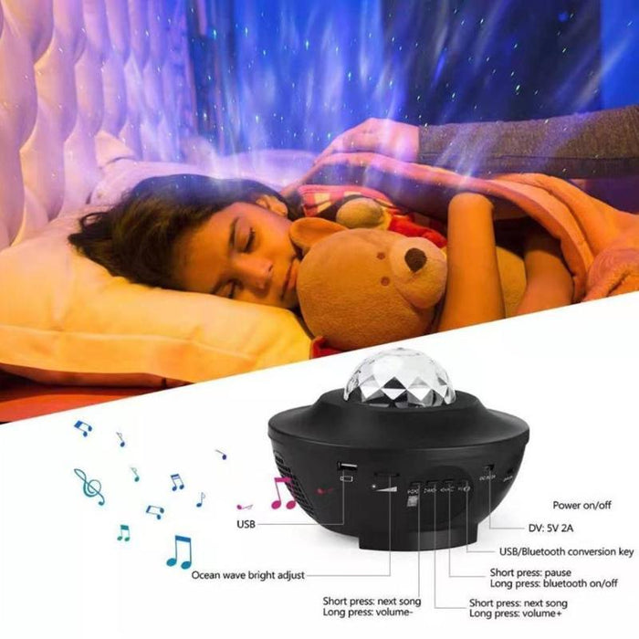 USB Starlight Music Projector – 360° Rotating LED Starry Sky with Bluetooth & Remote Control