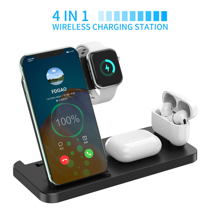 Fdgao 15W 4-in-1 Wireless Charging Station – Fast Desktop Charger for Phone, Apple Watch & AirPods