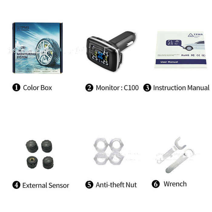 Smart Tire Pressure Monitor with USB Charger – Real-Time Safety & Power in One!