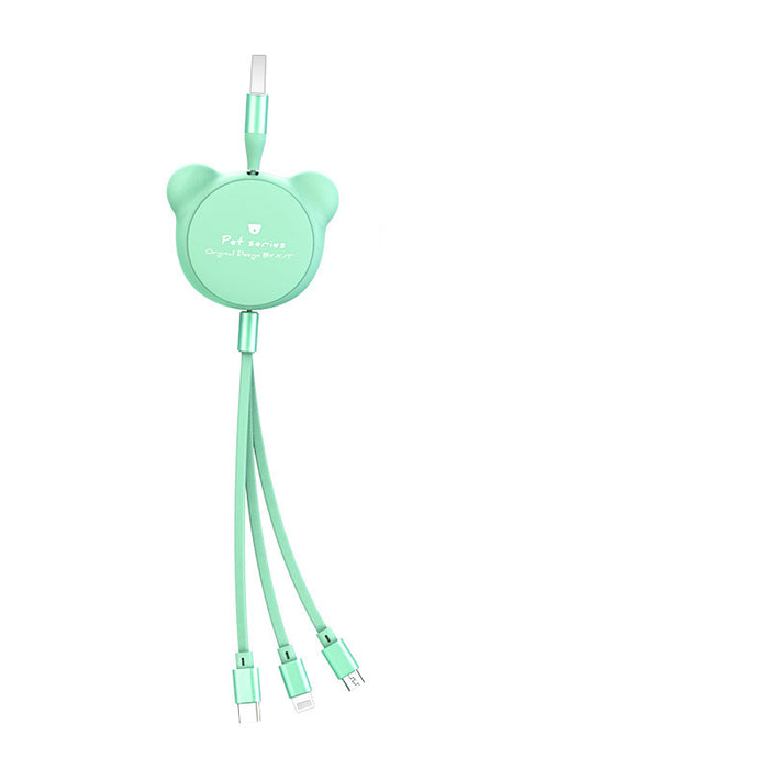 3-in-1 Telescopic Bear Charging Cable – Cute Retractable USB Cable with Mini USB, Micro USB & 30-Pin Connectors (1.2m)