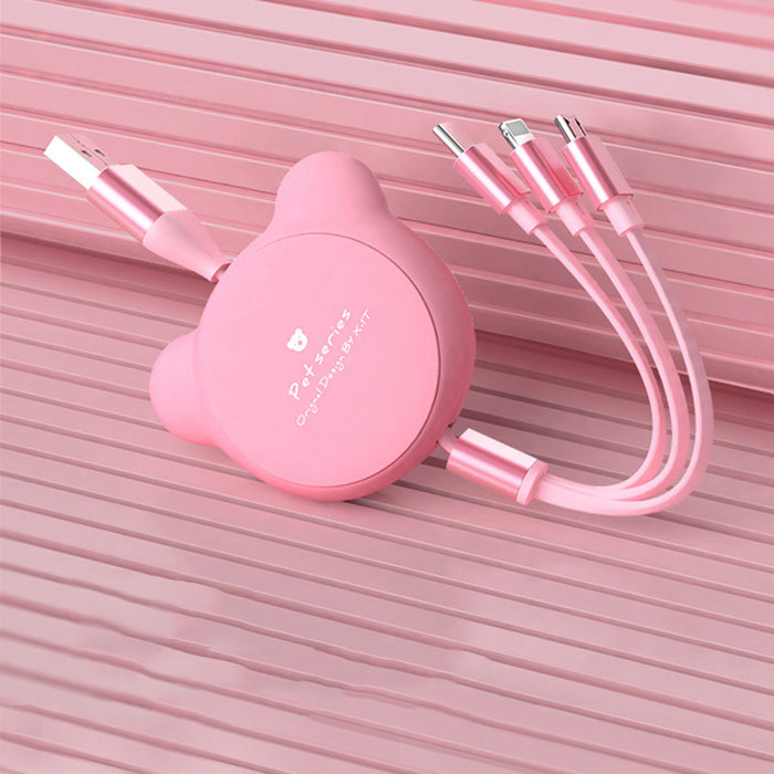3-in-1 Telescopic Bear Charging Cable – Cute Retractable USB Cable with Mini USB, Micro USB & 30-Pin Connectors (1.2m)