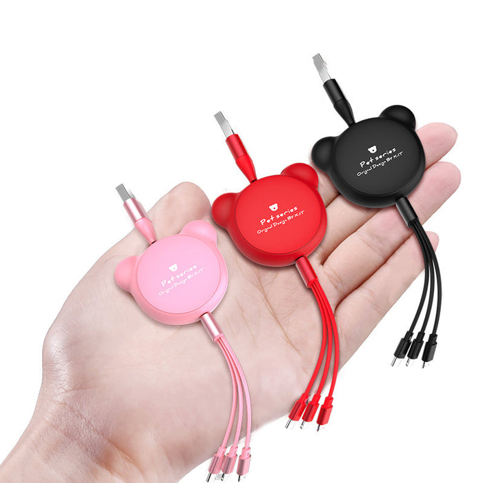 3-in-1 Telescopic Bear Charging Cable – Cute Retractable USB Cable with Mini USB, Micro USB & 30-Pin Connectors (1.2m)
