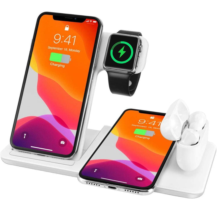 Fdgao 15W 4-in-1 Wireless Charging Station – Fast Desktop Charger for Phone, Apple Watch & AirPods