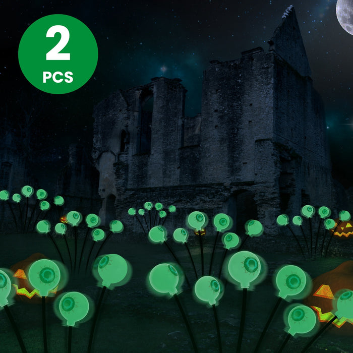 2Pcs Purple Light OR 2Pcs Green Light Solar Scary Eyeballs Lights Outdoor Halloween Decoration Swaying Light Halloween Path Lights Ornaments With Total 12LED IP65 Waterproof For Yard Garden