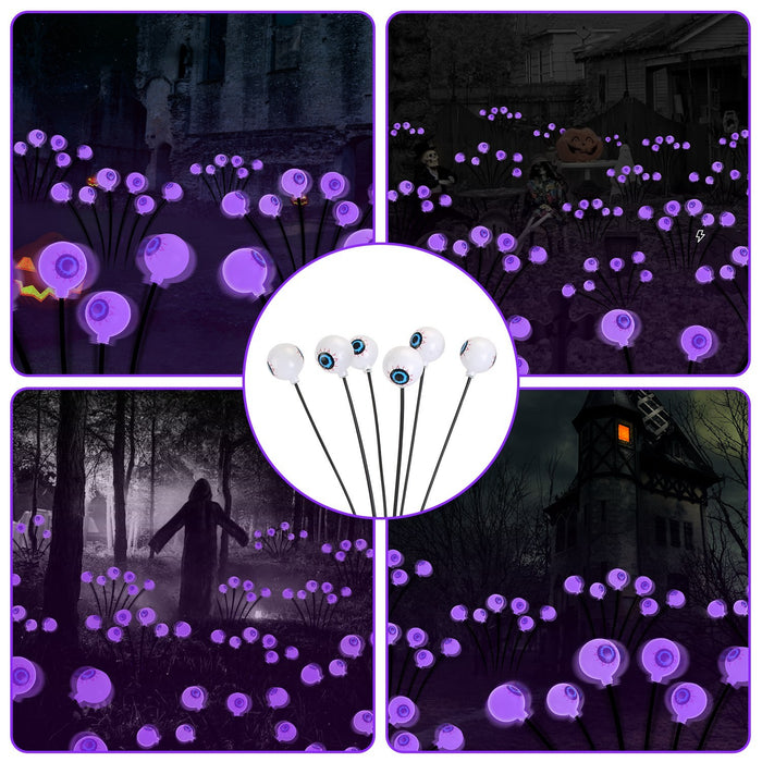 2Pcs Purple Light OR 2Pcs Green Light Solar Scary Eyeballs Lights Outdoor Halloween Decoration Swaying Light Halloween Path Lights Ornaments With Total 12LED IP65 Waterproof For Yard Garden