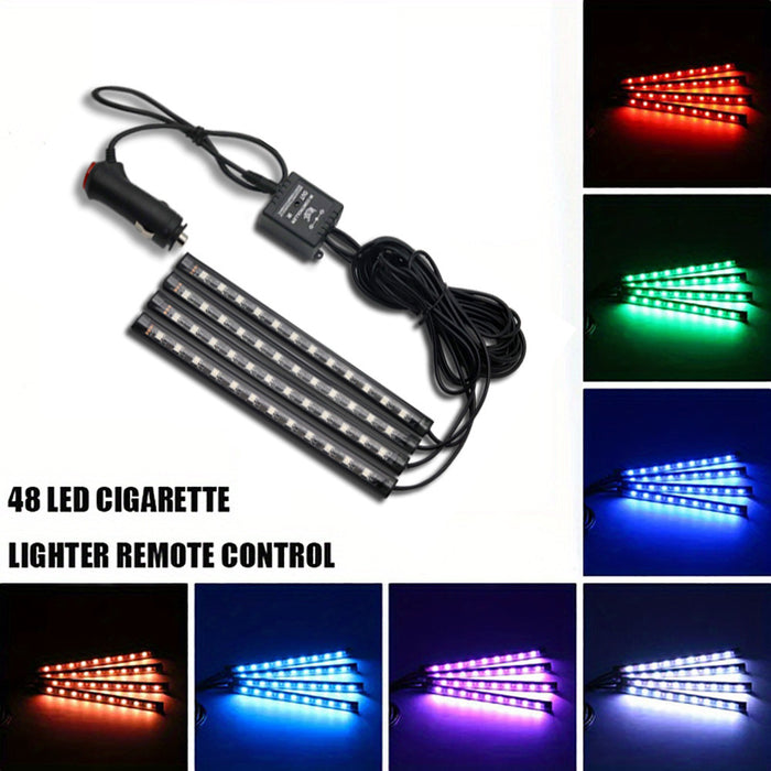 RGB LED Car Interior Strip Lights – USB Ambient Footwell Lamp with Remote & Music Sync