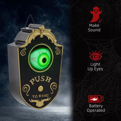HOMCOM 7.1 Halloween Decoration, Animatronic Doorbell With Simulation Light-up Eyeball, Sound And Motion Activated Animated Prop W  Piercing Doorbell Sound