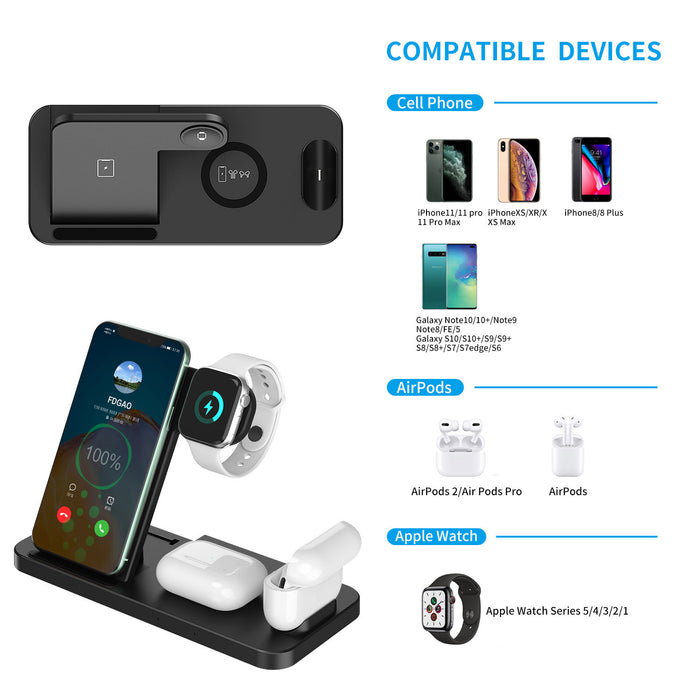 Fdgao 15W 4-in-1 Wireless Charging Station – Fast Desktop Charger for Phone, Apple Watch & AirPods