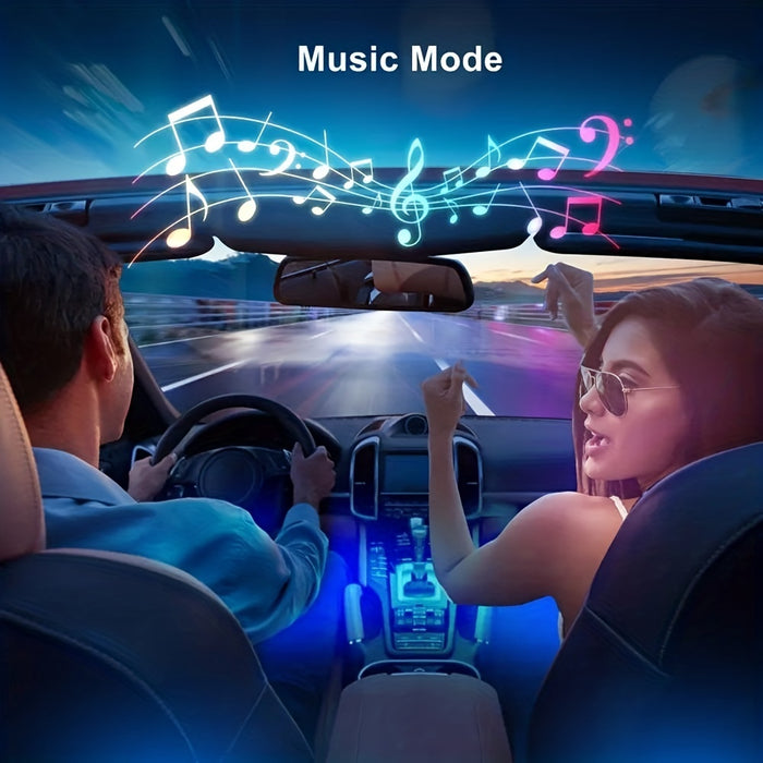 RGB LED Car Interior Strip Lights – USB Ambient Footwell Lamp with Remote & Music Sync