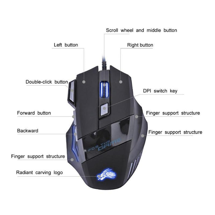 Wired Gaming Mouse 5500DPI – 7-Button RGB LED USB Optical Mouse