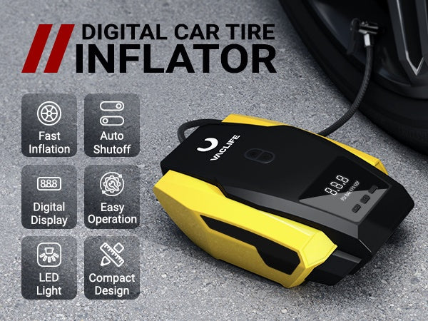 VacLife 12V Portable Air Compressor – Digital Tire Inflator with LED Light for Cars, Bikes & Inflatables