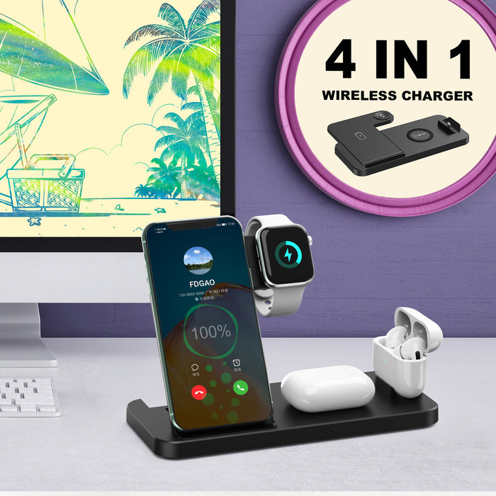 Fdgao 15W 4-in-1 Wireless Charging Station – Fast Desktop Charger for Phone, Apple Watch & AirPods