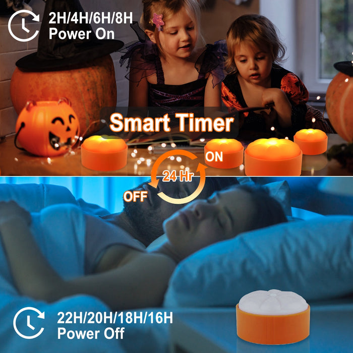 4 Pack Halloween LED Pumpkin Lights Battery Operated Halloween Decoration Lights With 2 Light Modes 4 Timer Setting Remorte Control For Party Pumpkin Decor