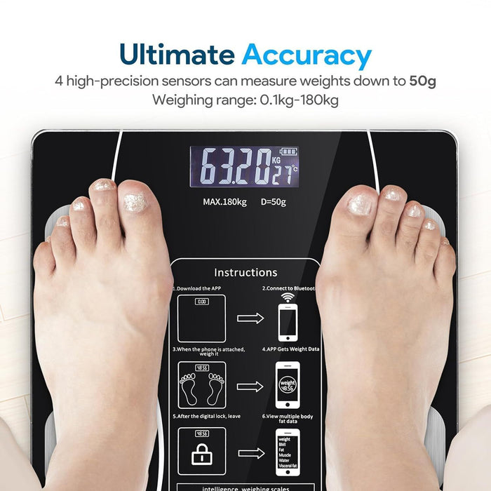 Smart Digital Body Weight Scale with Bluetooth & Backlit Display – High Precision Bathroom Scale