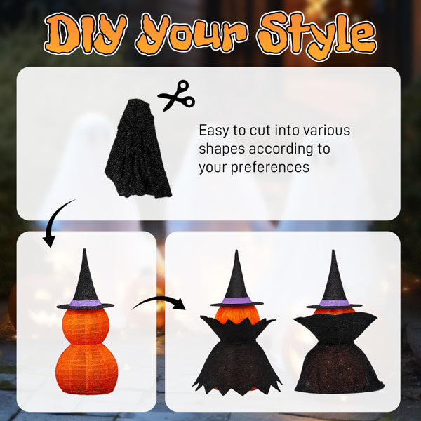 2Packs 3FT Halloween Collapsible Lighted Pumpkin Decoration, 176 LED Pop-Up Pumpkin Lamp With Cape, Plug In Halloween Jack-O-Lantern With Metal Stand For Indoor Outdoor Garden Patio Party Decor