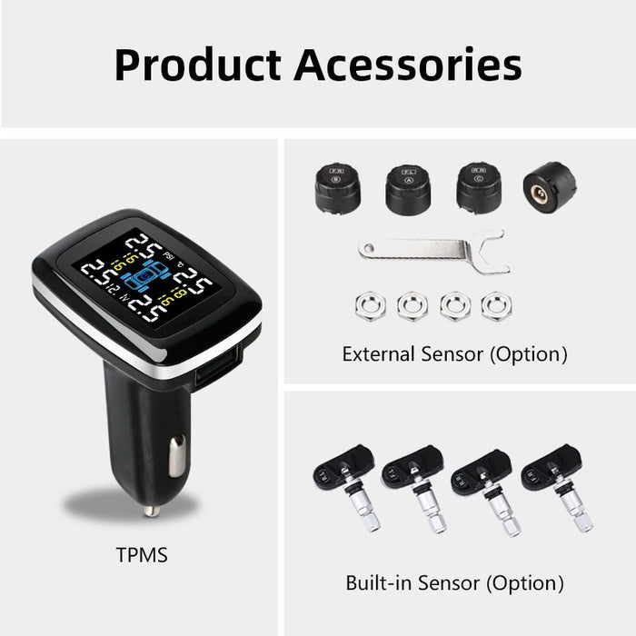 Smart Tire Pressure Monitor with USB Charger – Real-Time Safety & Power in One!