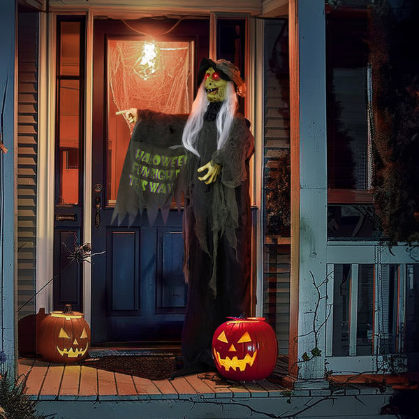 6ft Eye Red Light Vibration Witch Sound Voice Control, Standing Guiding Witch, Battery Model - Batteries Not Included, Halloween Standing Decoration