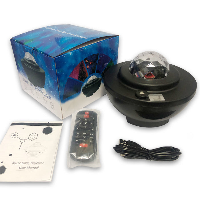 USB Starlight Music Projector – 360° Rotating LED Starry Sky with Bluetooth & Remote Control