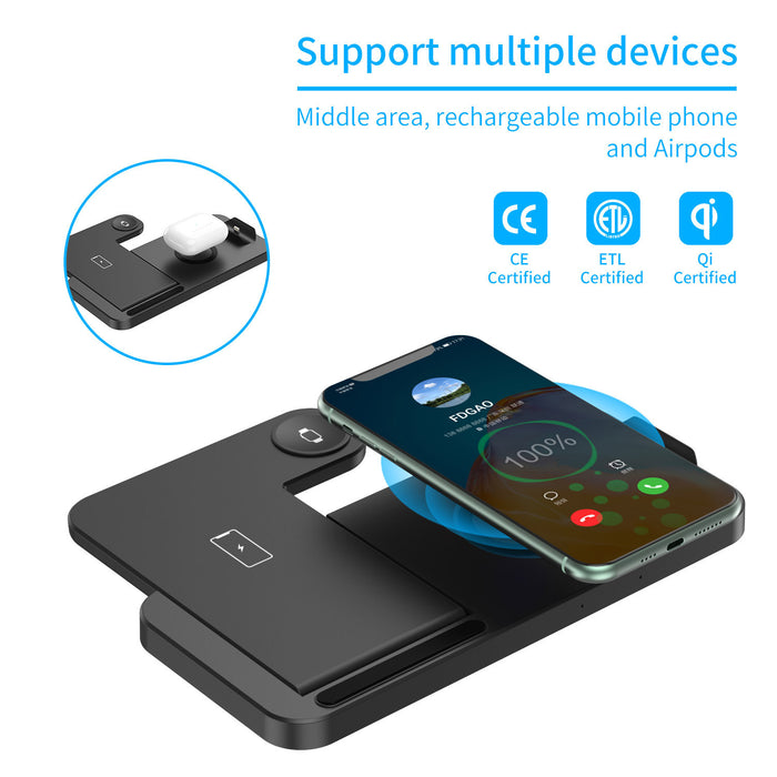 Fdgao 15W 4-in-1 Wireless Charging Station – Fast Desktop Charger for Phone, Apple Watch & AirPods