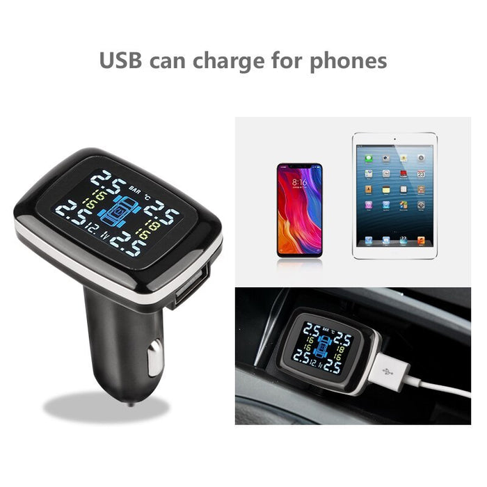 Smart Tire Pressure Monitor with USB Charger – Real-Time Safety & Power in One!