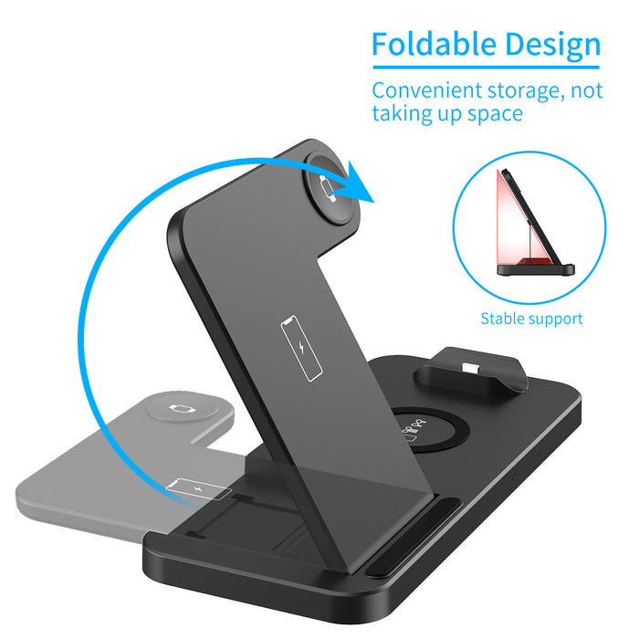 Fdgao 15W 4-in-1 Wireless Charging Station – Fast Desktop Charger for Phone, Apple Watch & AirPods