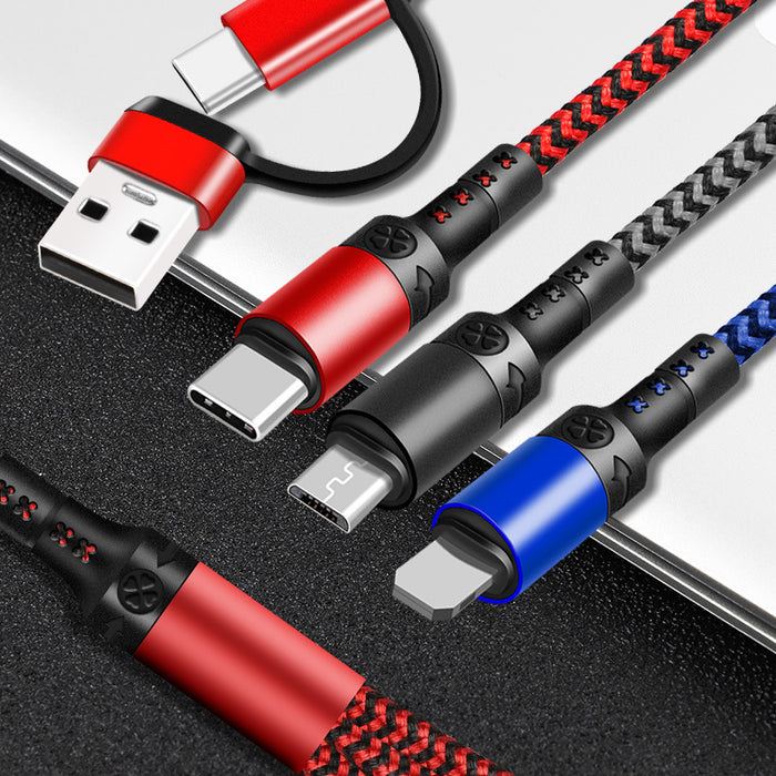 5-in-1 Fast Charging Braided Data Cable – Multi-Device USB Type-C Charger (3A Max, 1.2M)