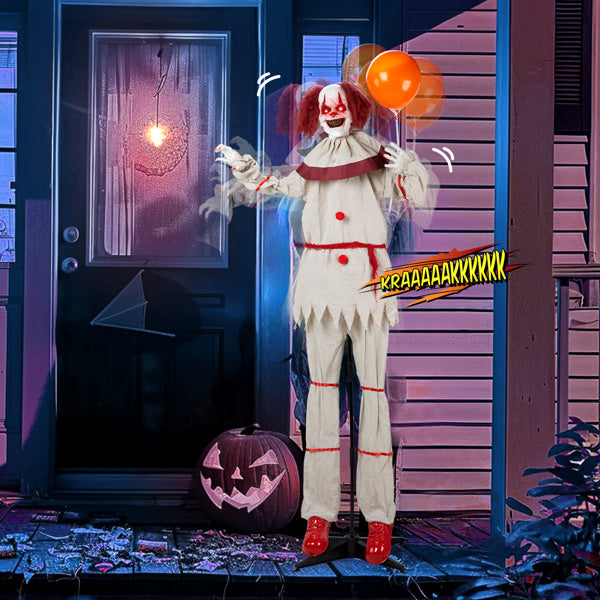 5.7ft Eye Red Light Vibration Clown Sound Voice Control, Standing Balloon Clown, Battery Model - Battery Not Included, Halloween Standing Decoration