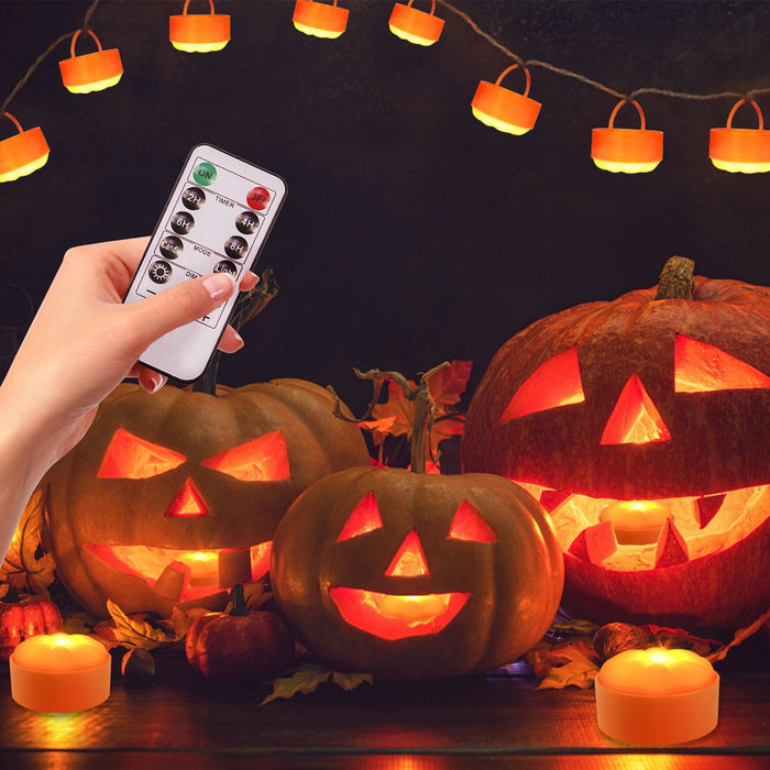 4 Pack Halloween LED Pumpkin Lights Battery Operated Halloween Decoration Lights With 2 Light Modes 4 Timer Setting Remorte Control For Party Pumpkin Decor