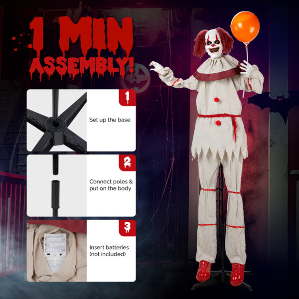 5.7ft Eye Red Light Vibration Clown Sound Voice Control, Standing Balloon Clown, Battery Model - Battery Not Included, Halloween Standing Decoration
