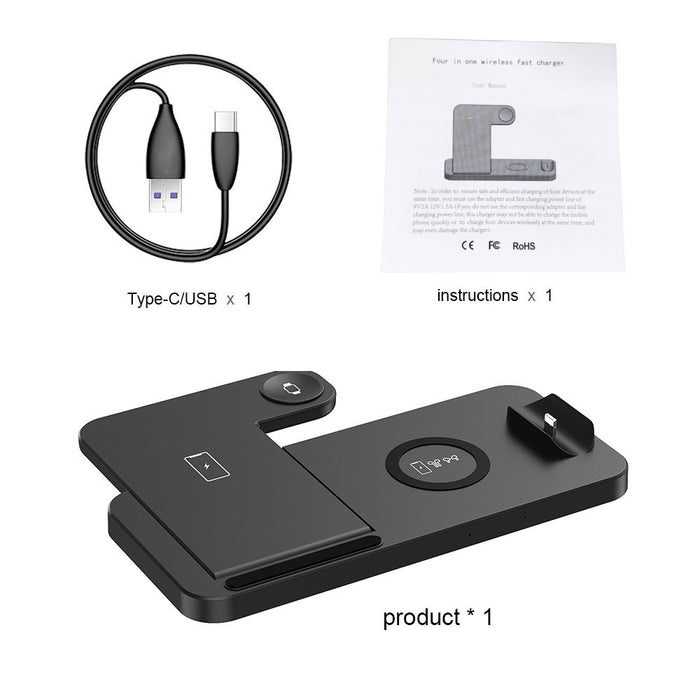 Fdgao 15W 4-in-1 Wireless Charging Station – Fast Desktop Charger for Phone, Apple Watch & AirPods