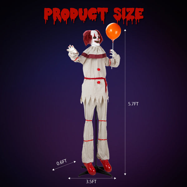 5.7ft Eye Red Light Vibration Clown Sound Voice Control, Standing Balloon Clown, Battery Model - Battery Not Included, Halloween Standing Decoration
