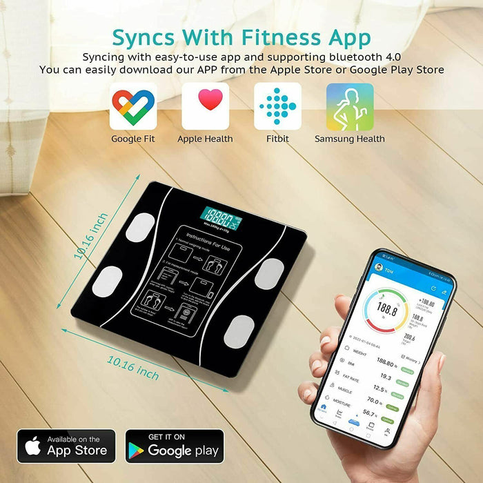 Smart Digital Body Weight Scale with Bluetooth & Backlit Display – High Precision Bathroom Scale