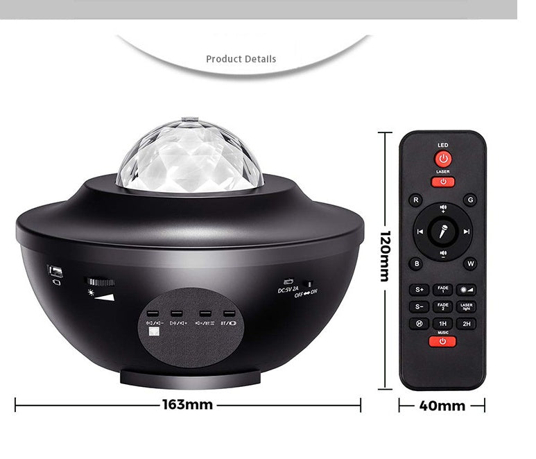 USB Starlight Music Projector – 360° Rotating LED Starry Sky with Bluetooth & Remote Control