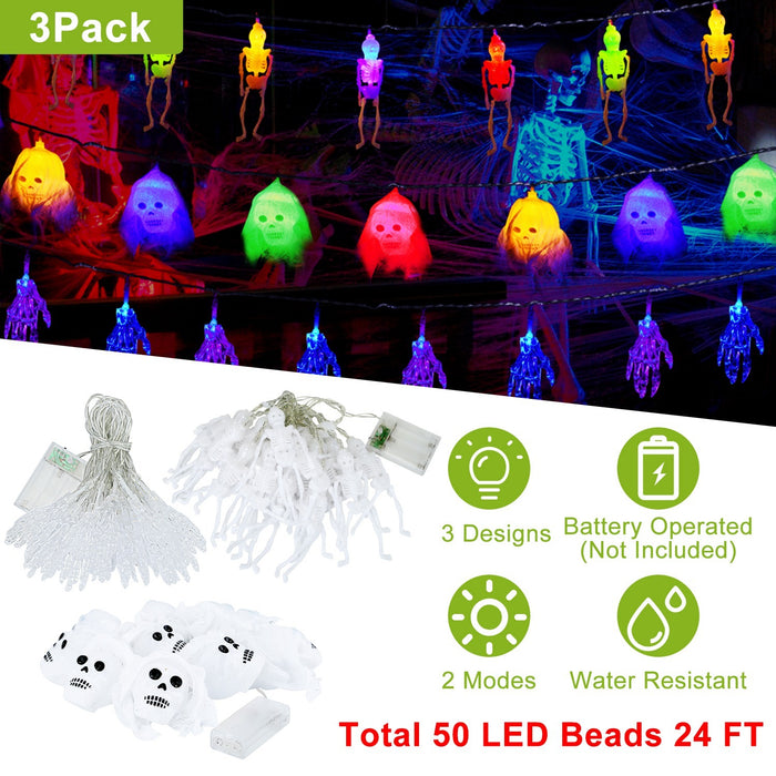 3-Pack Colorful Halloween String Lights 24ft