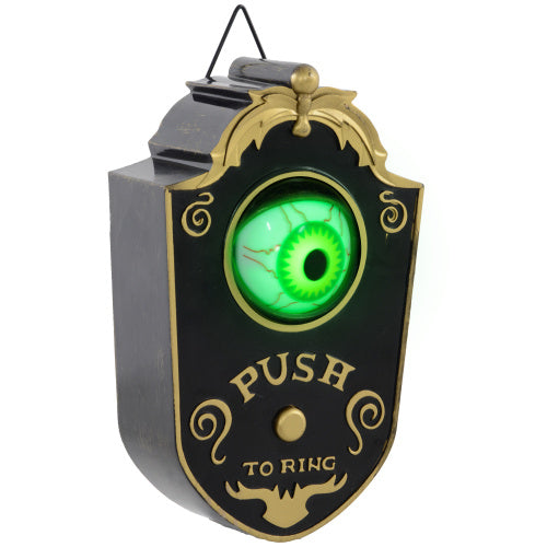 HOMCOM 7.1 Halloween Decoration, Animatronic Doorbell With Simulation Light-up Eyeball, Sound And Motion Activated Animated Prop W  Piercing Doorbell Sound