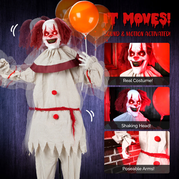 5.7ft Eye Red Light Vibration Clown Sound Voice Control, Standing Balloon Clown, Battery Model - Battery Not Included, Halloween Standing Decoration