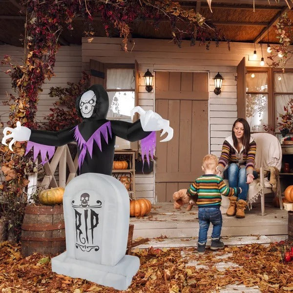 8ft Garden 3pcs LED String Lights Grim Reaper And Grave Inflatable Halloween Decoration